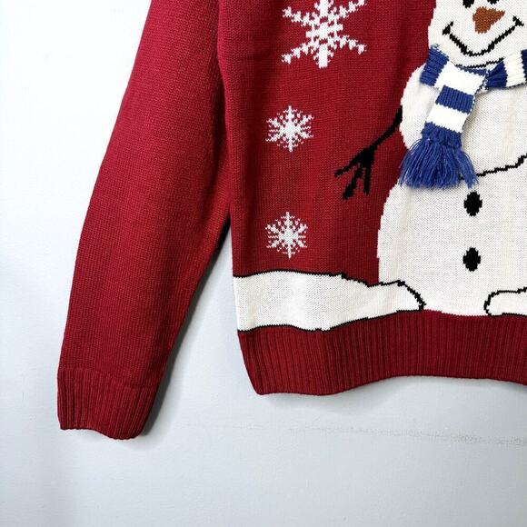 Burgundy Red Snowman with Scaft Christmas Holiday Winter Sweater Women's Size XL - Picture 5 of 11
